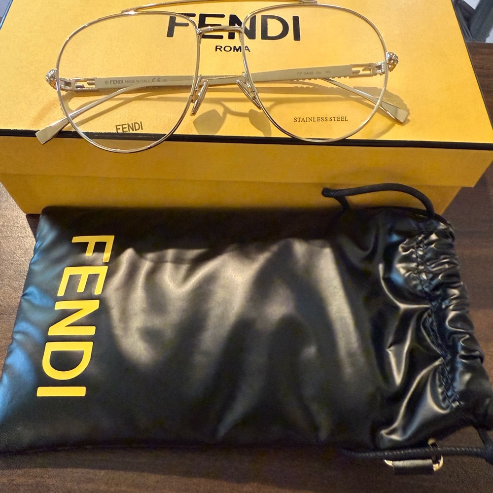 Fendi aviator silver stainless steel prescription glasses